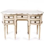 A WHITE PAINTED POSSIBLY WALNUT SERPENTINE FRONTED DRESSING TABLE 121cm wide x 61cm deep x 76cm high