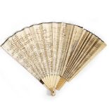 A 19TH CENTURY FRENCH BONE AND PAPER FAN with hand written dances to include 'La Penelope', 'La