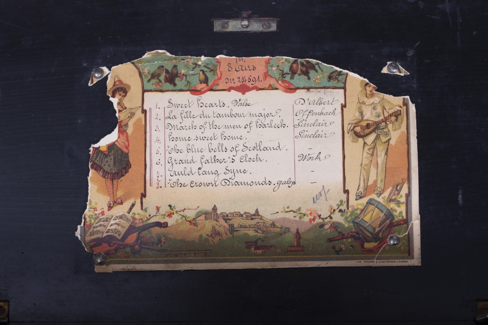 A SWISS MUSICAL BOX playing eight airs in a case with decorative inlay, 42.5cm wide x 18.5cm deep - Image 3 of 4