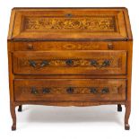 A LATE 18TH OR EARLY 19TH CENTURY CONTINENTAL WALNUT BUREAU with decorative inlay overall, the