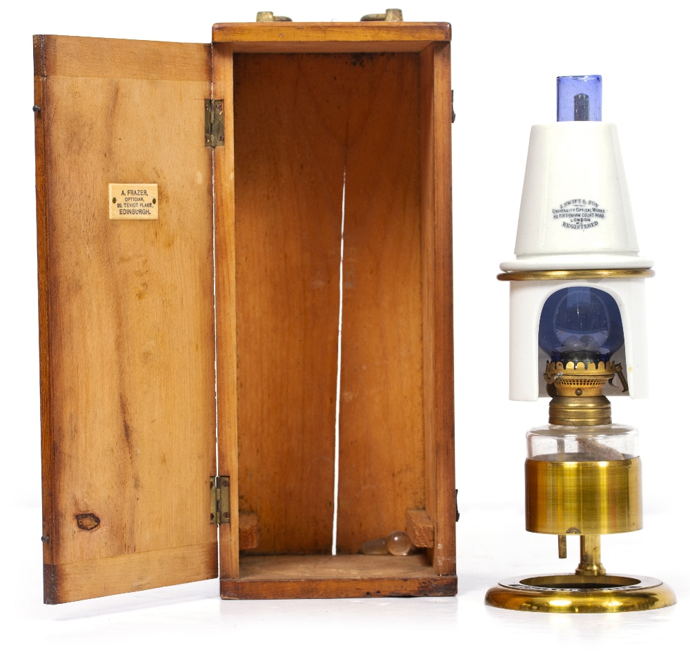 A LATE 19TH CENTURY MICROSCOPE OIL LAMP by Swift & Son of 81 Tottenham Court Road (circa 1877-1881),