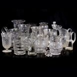 A COLLECTION OF 19TH CENTURY AND LATER JUGS, celery vases and other glassware, the largest vase 26.