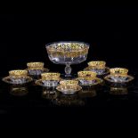 A SET OF 19TH CENTURY CONTINENTAL DESSERT GLASSWARE consisting of an octagonal bowl on writhen