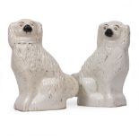 A PAIR OF STAFFORDSHIRE FLAT BACK POTTERY SPANIELS 36cm high x 29cm wide (2) Condition: wear to
