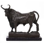 A FRENCH BRONZE FIGURE OF A BISON on a naturalistic base with J B Foundry plaque and impressed