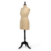 AN EARLY 20TH CENTURY LINEN COVERED MANNEQUIN on a tripod base with turned support and stamped '