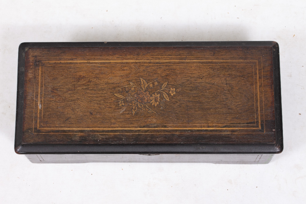 A SWISS MUSICAL BOX playing eight airs in a case with decorative inlay, 42.5cm wide x 18.5cm deep - Image 4 of 4