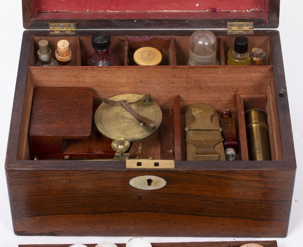 A ROSEWOOD MICROSCOPE SLIDE PREPARATION BOX refitted from a Victorian ladies dressing box, - Image 2 of 3