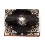 AN EARLY 20TH CENTURY TORTOISE SHELL RED LEATHER AND SILVER MOUNTED CORRESPONDENCE BOX formerly