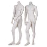TWO WHITE RESIN MALE MANNEQUINS 172cm in height Condition: one finger chipped, surface marks and