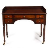 A VICTORIAN MAHOGANY DRESSING TABLE with galleried back and sides, a central kneehole surrounded