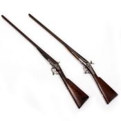 A BRITISH PERCUSSION DOUBLE BARREL SHOTGUN by Maybury, 118cm long together with a further antique