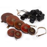 FOUR ANTIQUE JOHN RABONE & SONS LEATHER BOUND TAPE MEASURES, three Rabone Chesterman Limited leather