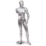 A LATE 20TH CENTURY SILVER COLOURED MALE MANNEQUIN approximately 188cm high At present, there is