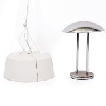 A CONTEMPORARY CHROME PLATED DESK LAMP from 1980's with convex shade, twin supports and circular