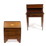 AN EDWARDIAN MAHOGANY WRITING DESK with galleried back, leatherette inset top, single drawer and