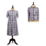 A HARDY AMIES OF 14 SAVILLE ROAD LONDON SHORT SLEEVE DRESS AND JACKET the dress with pleats to the
