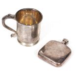 A VICTORIAN SILVER HEAVY HIP FLASK engraved with crest to one side and monogram to the other, with