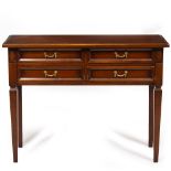 A MODERN RECTANGULAR TOPPED SIDE TABLE with four drawers and retailers label for Selva of Italy,