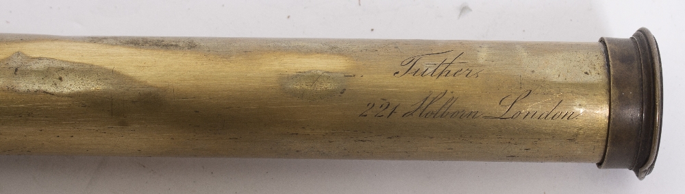 AN EARLY TO MID 19TH CENTURY THREE DRAWER BRASS AND MAHOGANY CASED TELESCOPE by Tuther of 221 - Image 2 of 2