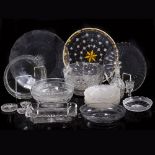 A SMALL COLLECTION OF 19TH CENTURY AND LATER GLASSWARE to include a glass circular tray or stand