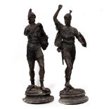 A PAIR OF SPELTER SOLDIERS one a Roman, the other an ancient Britain, each approximately 74cm high