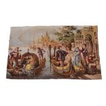 TWO SIMILAR TAPESTRY STYLE MACHINE WOVEN PANELS depicting Venetian scenes, one 149cm x 94cm, the