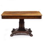 A WILLIAM IV MAHOGANY RECTANGULAR TOPPED CENTRE TABLE with octagonal column support, platform base