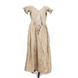 A SMALL GROUP OF 19TH CENTURY LADIES CLOTHING to include a silk short sleeve dress with gathered