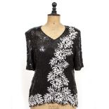 THREE SEQUINED TOPS BY FRANK USHER one size medium, together with a Saint Laurent skirt size 42