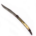 A 19TH CENTURY SPANISH NAVAJA FOLDING KNIFE with an antler mounted handle, the steel blade with