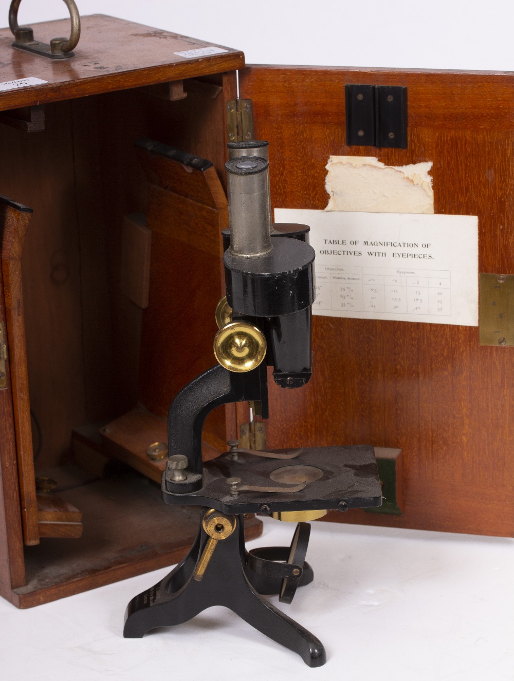 AN EARLY 20TH CENTURY BINOCULAR MICROSCOPE by C.Baker numbered 6452 in a fitted mahogany case - Image 2 of 3