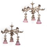 A PAIR OF LATE 20TH CENTURY PRESSED METAL HANGING LIGHT FITTINGS of naturalistic form, each with
