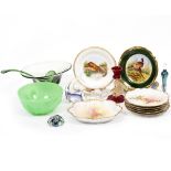 A MIXED COLLECTION OF CHINA AND GLASS to include a Whitefriars type green glass punchbowl and ladle,