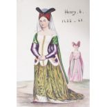 A GROUP OF FORTY A2 SIZE UNFRAMED WATERCOLOUR PICTURES depicting period dress for men and women from