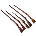 FIVE ANTIQUE GUNS to include a French camel gun M1874, m.80 manufacture D Armes, 96cm in length