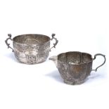 Silver twin handled bowl bearing marks for G Brace & Co Ltd, London, 1912, 7cm high and a silver
