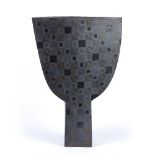 Peter Moss (British, Contemporary) Raku fired vase, decorated with squares incised P Moss 20.04.87