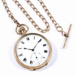 9ct gold pocket watch with white enamel dial and subsidiary dial, watch weighs 79g approx on a