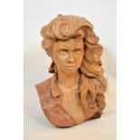Julian Stanley (b.1951) 'Female Bust', 1994, painted carved limewood signed with initials 49cm high