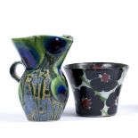 Janice Tchalenko for Dartington Pottery studio pottery 'Peacock' ewer 25cm high and one other floral