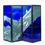 Chinks Vere Grylls (British, Contemporary) Four fold blue glass screen, 1979 Framed in ebonised