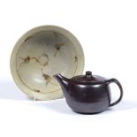 Geoffrey Whiting (1919-1988) tenmoku glazed studio pottery teapot, with seal marks to the base