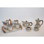 Picquot ware 4 piece tea/coffee service with tray and one other 4 piece hammered effect pewter