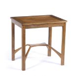 In the Manner of Gordon Russell Cotswold School, occasional or side table, walnut with inset oak top