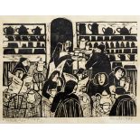 Heinke Jenkins (b. 1937) 'Snack bar' wood engraving signed and dated 1989 in pencil lower right 25cm