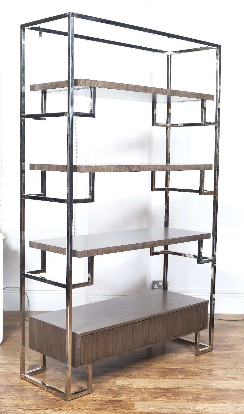 Restoration Hardware 'Argos' bookcase with two drawers to the base 137cm wide x 220cm high x 45cm