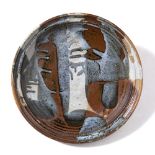 Bryan Newman (b.1935) studio pottery charger/dish, stoneware impressed seal mark to base 36cm high