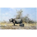 David Shepherd (1931-2017) 'The Rhinos last stand?' print signed with dedication lower right 35cm