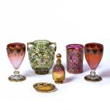 Ludwig Moser (1833-1916) collection of enamel painted glassware Two goblets, 13cm high, pink beaker,